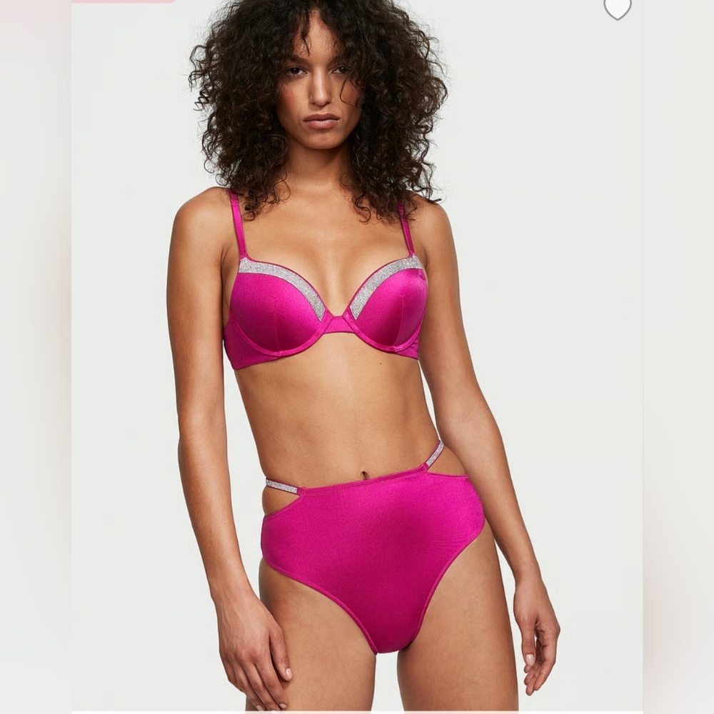 Victorias Secret Swim Berry Blush Very Sexy Shine Trim Push-up Bikini Top 32B